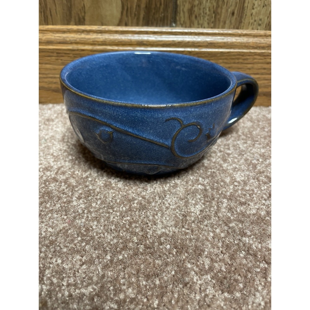 Pier 1 Stoneware Coffee Mug Tea Cup Hot Chocolate Blue Brown‎ Swirl 2.75"x 5"